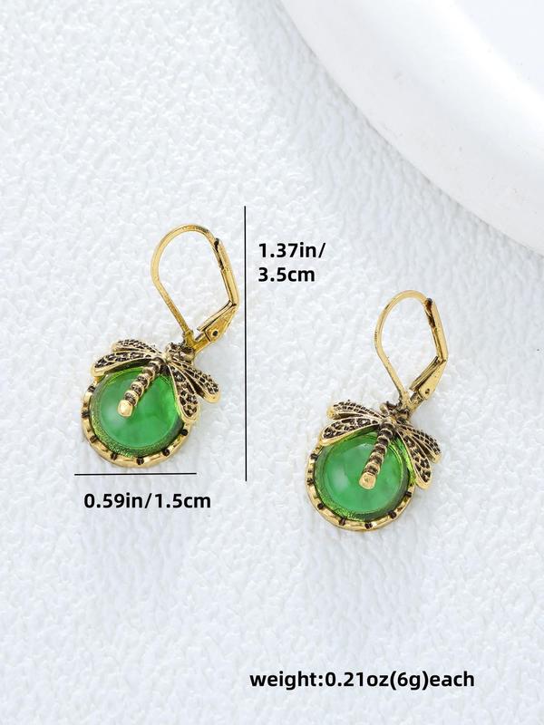 Dragonfly Design Dangle Earrings, Round Synthetic Gems Decor Earrings, Fashionable Alloy Jewelry  for Clothing Decor, All-match & Exquisite Jewelry