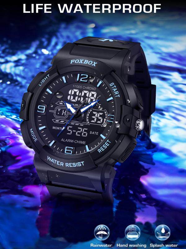 Men's Sportive Digital Analog Quartz Watch, Fashionable Waterproof Digital Watch with Luminous Dial & Alarm Mode, Trendy Watch for Daily Life