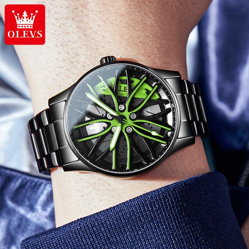 Christmas Gift OLEVS Wheel Men's Luxury Watch Waterproof Rotary Sport Car Rim Man Watch High Quality Fashion Best Selling Quartz Men's Watches