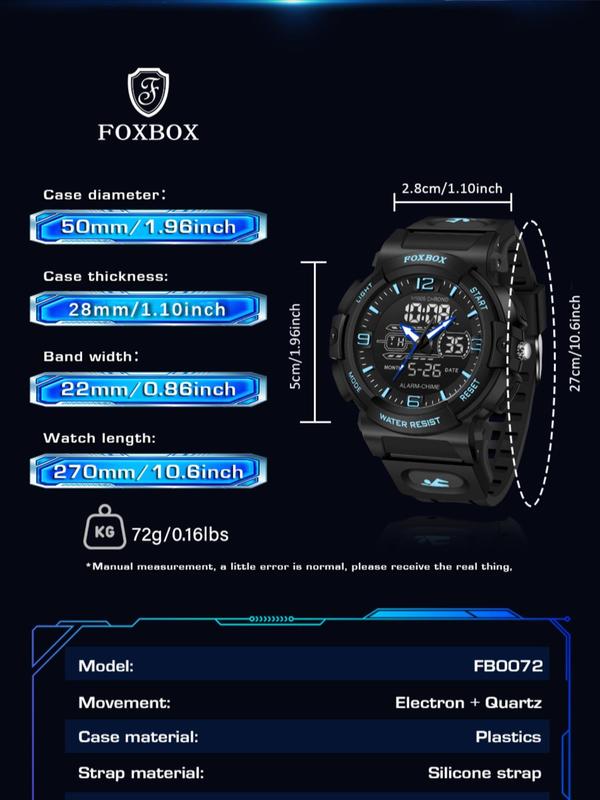 Men's Sportive Digital Analog Quartz Watch, Fashionable Waterproof Digital Watch with Luminous Dial & Alarm Mode, Trendy Watch for Daily Life