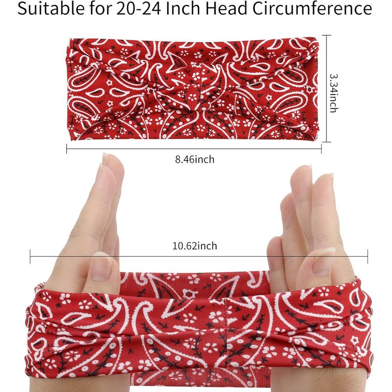 6 Pieces Paisley Bandanas Head Bands Sweatband Hair Wrap Headwrap Fashion Boho Wide Thick Workout Yoga Sports Headband