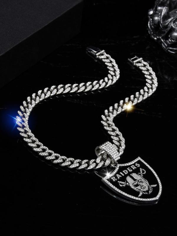 Men's Street Trend Shield Shaped Charm Necklace, Rhinestone Decor Pendant Necklace, Hip Hop Street Style Jewelry for Party, Daily Decor for Boy