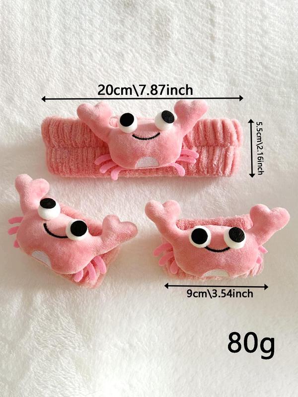 Cute Crab Design 1 Count Hair Band & 2 Count Wristband Set, Soft Plush Hair Band & Wristband, Fashion Hair Accessories for Women & Girls