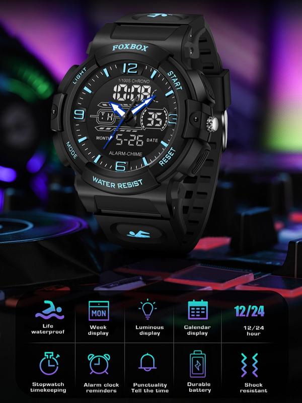 Men's Sportive Digital Analog Quartz Watch, Fashionable Waterproof Digital Watch with Luminous Dial & Alarm Mode, Trendy Watch for Daily Life