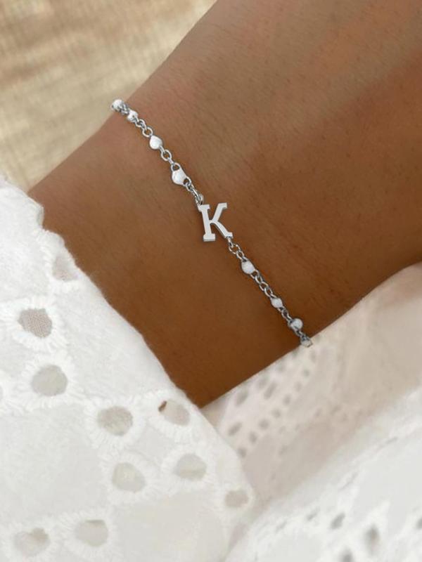 Summer Fashion Letter Detail Link Bracelet, Summer Jewelry, Stainless Steel Jewelry for Women for Party, Daily Clothing Decor, Trendy All-match & Exquisite Jewelry for Birthday Gift