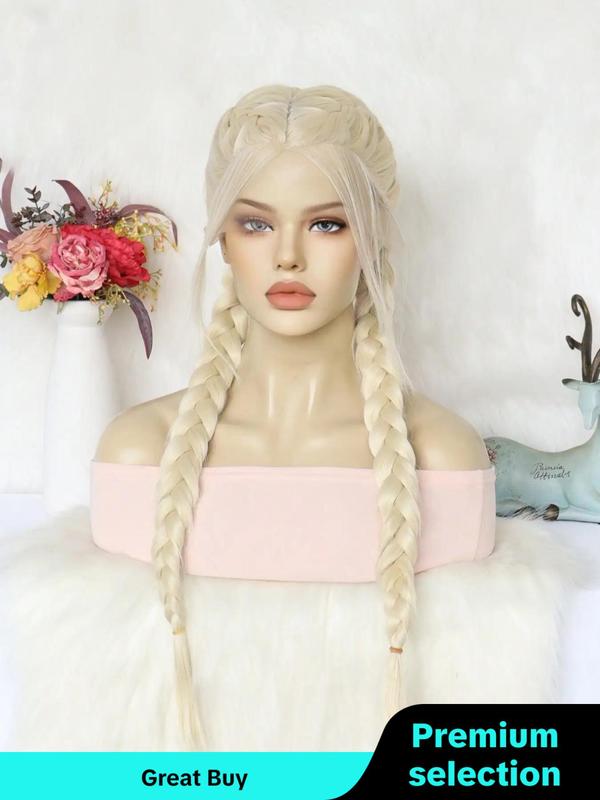 Women's Long Ombre Blonde Double Twist Dutch Braided Lace Front Wig with Baby Hair, Striking Natural Fluffy Hair Wigs without Bangs, Synthetic Hair Wigs for Daily & Cosplay & Anime & Costume Party,  Braids Hairstyles Lace Braids Hairstyles