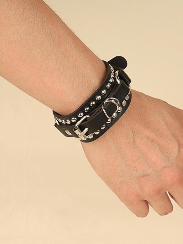 Punk Style Studded Decor PU Leather Bracelet, Fashionable Jewelry for Party, Daily Clothing Decor for Both Men & Women