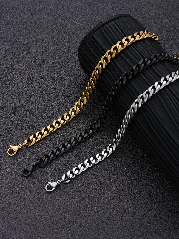 Men's Stainless Steel Cuban Chain Bracelets Set, Hip Hop Fashion Jewelry for Party, Daily Decor, Trendy All-match & Exquisite Jewelry for Birthday Gift