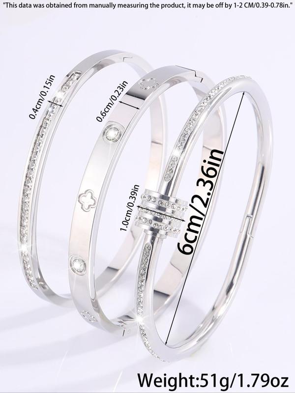 Elegant Rhinestone Decorated Bangle Bracelet, 2024 New Style Fashion Jewelry for Party, Daily Clothing Decor, Trendy All-match & Exquisite Matching Bracelet for Birthday Gift