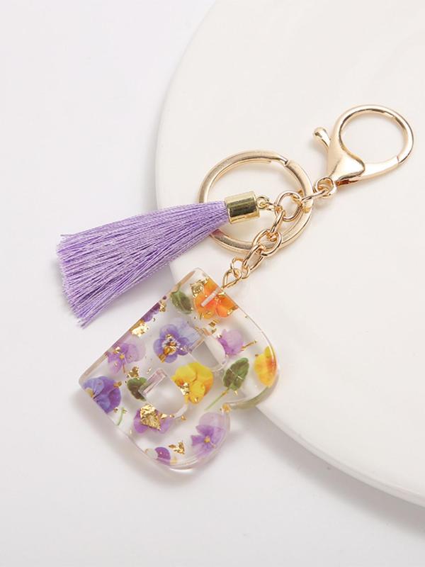 1pc Alphabet Initial Letter Key Chain Accessories, Cute Flowers Resin Charm with Key Ring, Bag Backpack Key Chain Pendant, People's Friends Gift First Choice