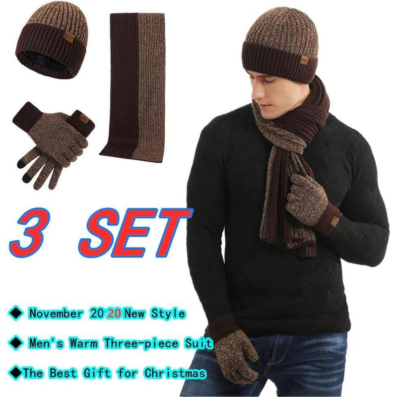 Mens Winter Scarf Hats and Gloves Set Knit Beanie Hat Warmer Scarf and TouchScreen Gloves 3 count for Men