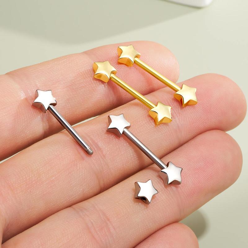 Oufer 2PCs 14G Star Shape Nipple Barbell Set Nipple Ring