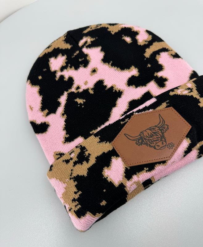 Pink Highland Cow Beanie