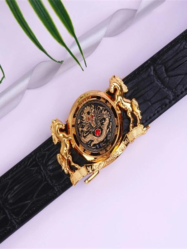 Men's Crocodile Embossed Pu Leather Belt, Rhinestone Decor Horse Carving Belt for Party, Daily Clothing Decor, Trendy All-match & Exquisite Belt for Birthday Gift