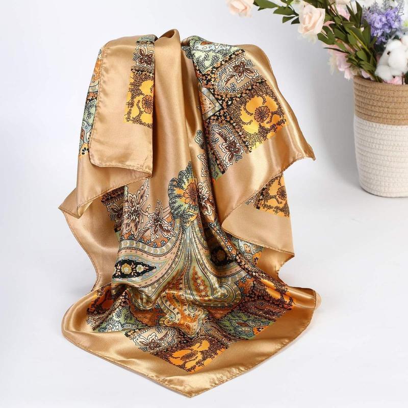 Satin Large Square Head Scarves ，Silk Like Neck Scarf Hair Sleeping Wraps Satin Silk Scarfs for Women