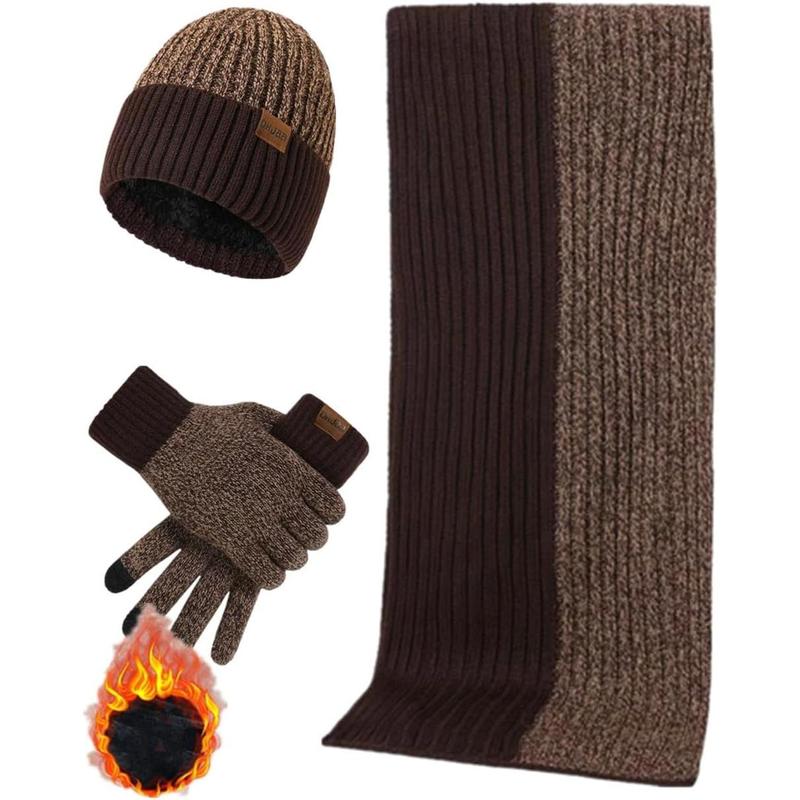 Mens Winter Scarf Hats and Gloves Set Knit Beanie Hat Warmer Scarf and TouchScreen Gloves 3 count for Men