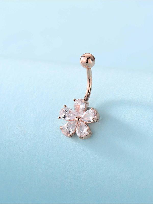 Rhinestone Flower Belly Button Ring, Cute Belly Piercing Body Jewelry For Women, Fashion Accessories For Women