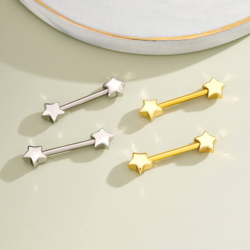 Oufer 2PCs 14G Star Shape Nipple Barbell Set Nipple Ring