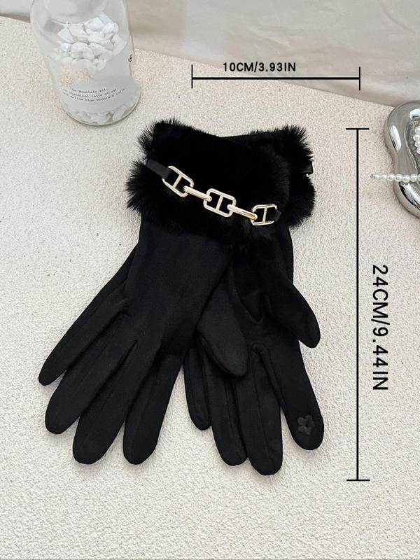 Women's Solid Color Thermal Lined Gloves, Casual Trendy Fashionable Gloves for Outdoor Cycling, Warm Gloves for Fall & Winter