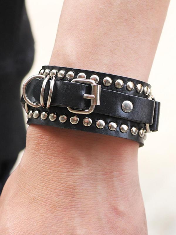 Punk Style Studded Decor PU Leather Bracelet, Fashionable Jewelry for Party, Daily Clothing Decor for Both Men & Women