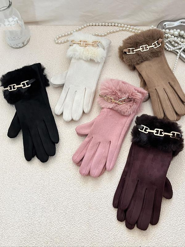 Women's Solid Color Thermal Lined Gloves, Casual Trendy Fashionable Gloves for Outdoor Cycling, Warm Gloves for Fall & Winter