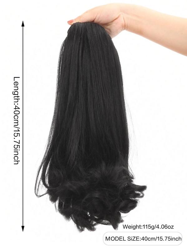 14 Inch Black Long Curly Ponytail Extension, Natural Fluffy Drawstring Clip in Ponytail Hairpiece for Women, Synthetic Hair Bun for Daily Use