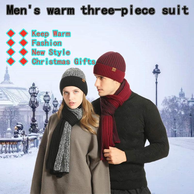 Mens Winter Scarf Hats and Gloves Set Knit Beanie Hat Warmer Scarf and TouchScreen Gloves 3 count for Men