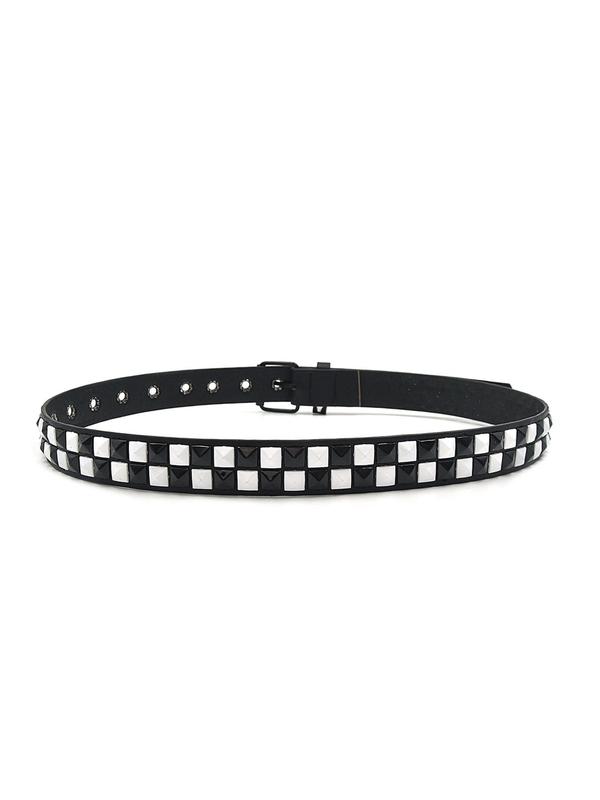 Punk Style Checkerboard Pattern Tape Belt, 2024 New Style Fashionable Pu Leather Belt for Women & Men, Trendy All-match & Exquisite Belt for Birthday Gift