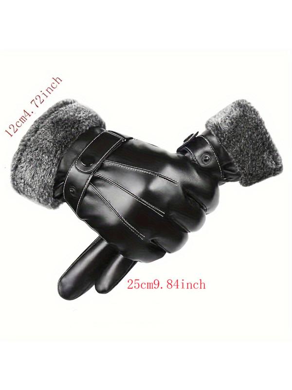 Men's Business Solid Color Contrast Faux Fur Design Touch-screen Gloves, Fashionable Warm Gloves for Fall & Winter, Windproof & Waterproof Gloves for Men