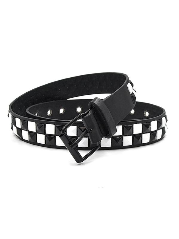 Punk Style Checkerboard Pattern Tape Belt, 2024 New Style Fashionable Pu Leather Belt for Women & Men, Trendy All-match & Exquisite Belt for Birthday Gift