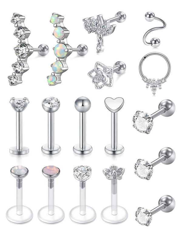 17pcs set Fashion Rhinestone & Artificial Crystal Decor Belly Button Ring, Body Jewelry for Women & Girls, All-match Fashion Accessories for Daily Wear