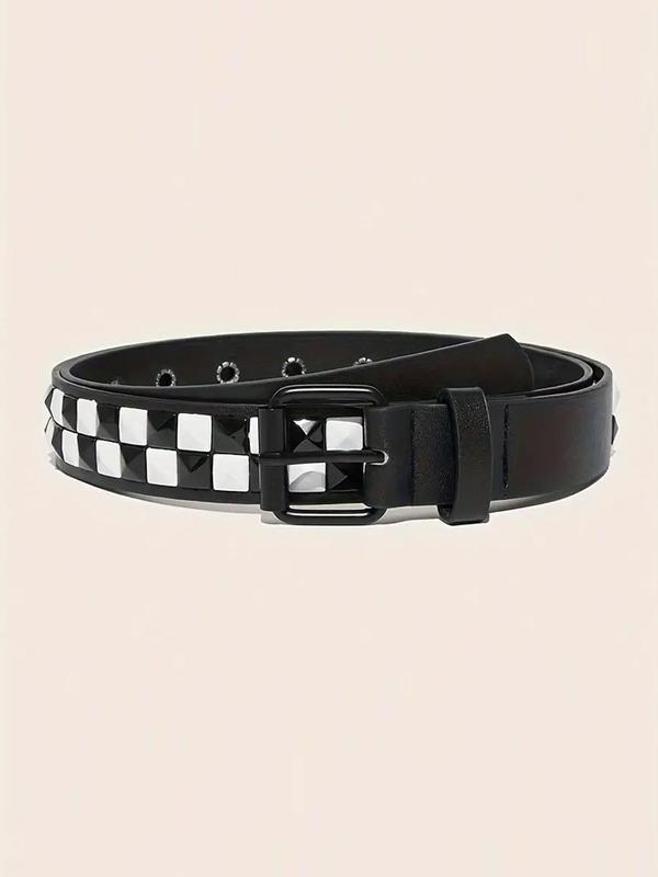 Punk Style Checkerboard Pattern Tape Belt, 2024 New Style Fashionable Pu Leather Belt for Women & Men, Trendy All-match & Exquisite Belt for Birthday Gift