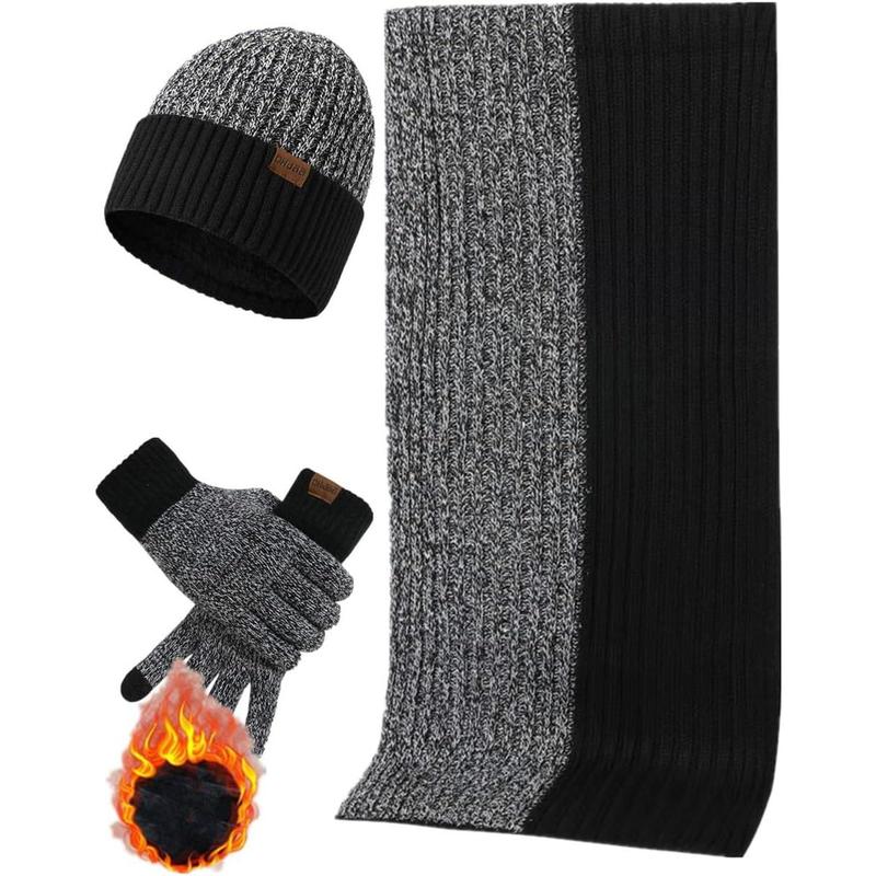 Mens Winter Scarf Hats and Gloves Set Knit Beanie Hat Warmer Scarf and TouchScreen Gloves 3 count for Men