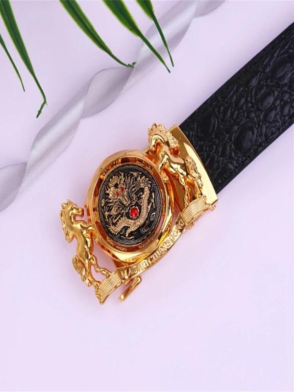 Men's Crocodile Embossed Pu Leather Belt, Rhinestone Decor Horse Carving Belt for Party, Daily Clothing Decor, Trendy All-match & Exquisite Belt for Birthday Gift