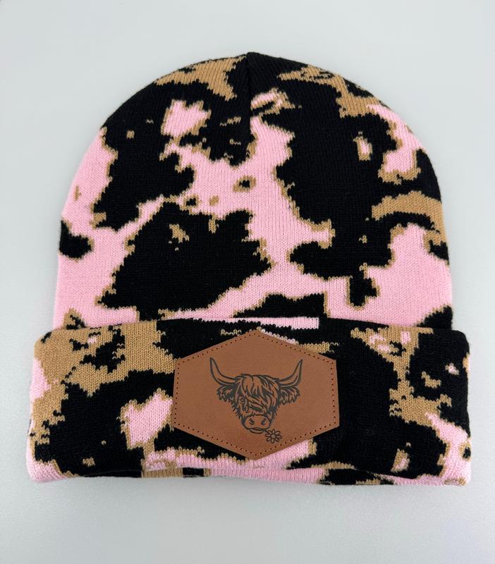 Pink Highland Cow Beanie