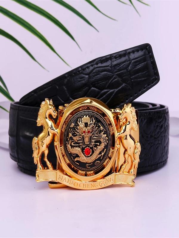 Men's Crocodile Embossed Pu Leather Belt, Rhinestone Decor Horse Carving Belt for Party, Daily Clothing Decor, Trendy All-match & Exquisite Belt for Birthday Gift