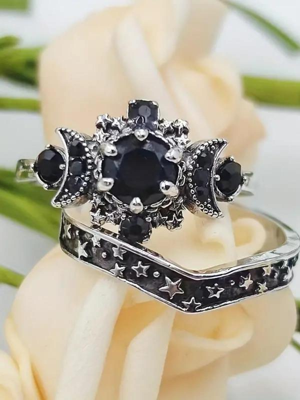 1 Set Fashion Unisex Gothic Moon & Star Ring, Anniversary Gift For Women