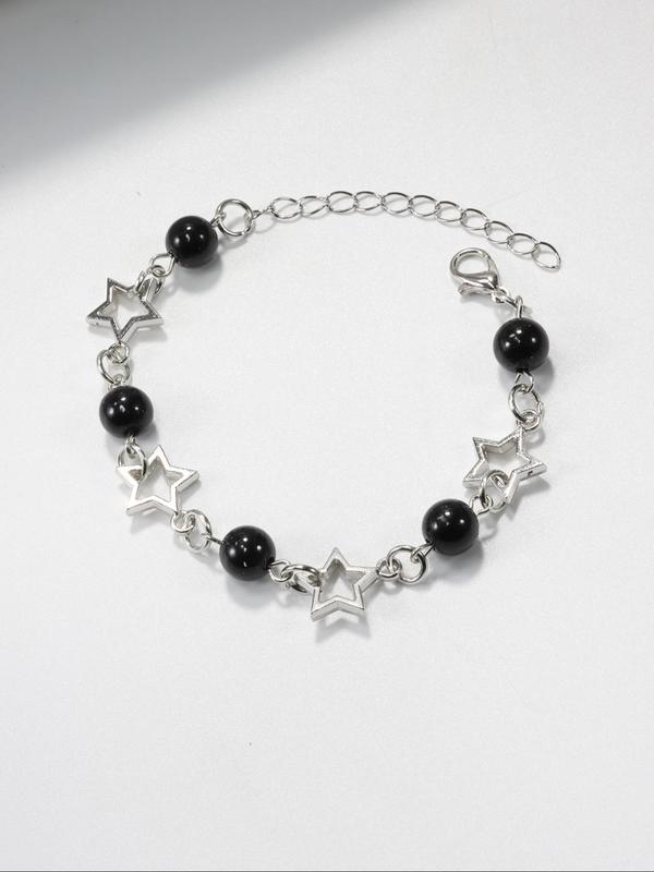 Cute Stars & Beads Link Bracelet,  Sweet Fashion Alloy Jewelry for Women & Girls, Trendy All-match Jewelry for Party, Daily Clothing Decor, Exquisite Jewelry for Birthday Gift