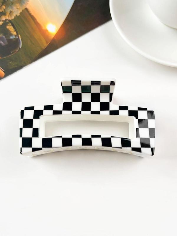 Checkerboard Pattern Hair Claws, Casual Versatile Hair Accessories for Women, Minimalist Headwear Suitable for Thick Hair