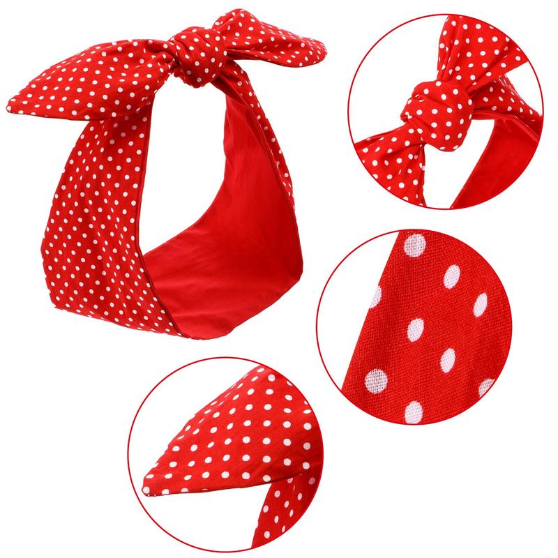 Polka Dot Headband Bandana Headband 50s Costume Hair Accessories Bows Wide Headwrap for Women and Girls (Small Dots)