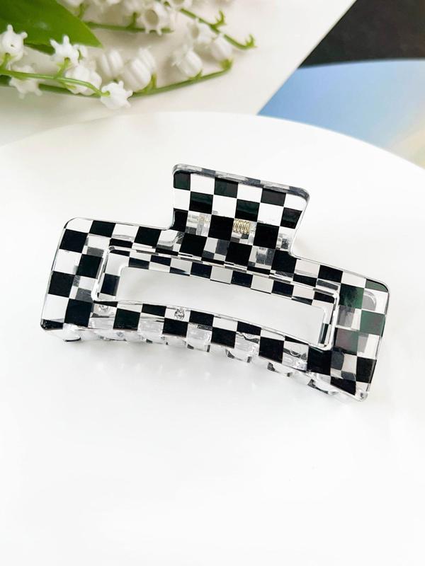 Checkerboard Pattern Hair Claws, Casual Versatile Hair Accessories for Women, Minimalist Headwear Suitable for Thick Hair