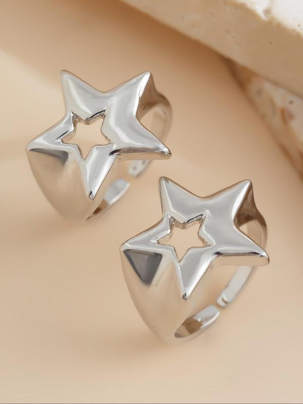 Hollow Out Star Design Open Ring, Fashion Accessories for Women & Girls, Simple Jewelry for Party, Daily Clothing Decor, Trendy All-match & Exquisite Jewelry for Birthday Gift