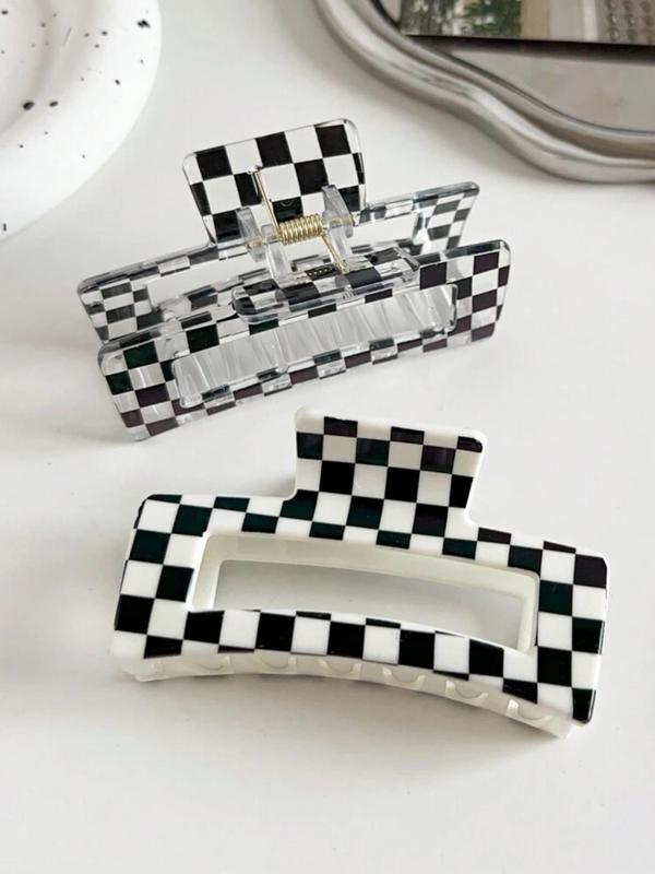 Checkerboard Pattern Hair Claws, Casual Versatile Hair Accessories for Women, Minimalist Headwear Suitable for Thick Hair