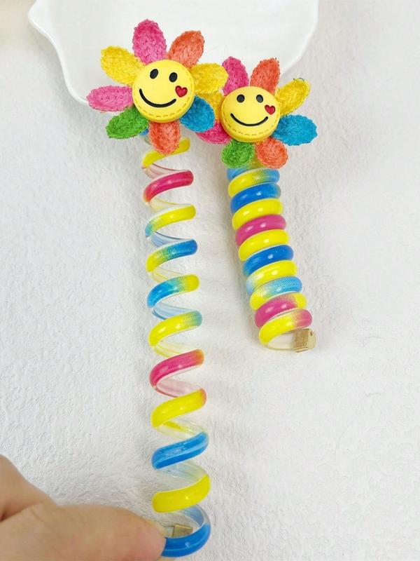 Cartoon Sunflower Design Hair Tie, Colorful High Stretch Ponytail Holder, Cute Lovely Hair Accessories for Women & Girls