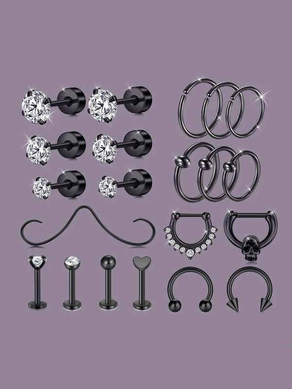 Women's Body Piercing Set, Stainless Steel Body Jewelry Set, Including Cartilage Spiral, Earring, Beard Nose Ring, Lip Ring, Lip Drops, Suitable for Daily Wear