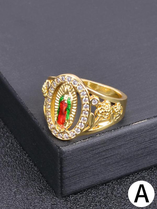 Mexican Charm Guadalupe Ring, Religious Catholic Faith Accessories, Holiday Celebration Gifts, Protective Blessing Jewelry Gifts for Men and Women