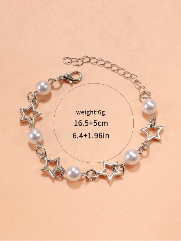 Cute Stars & Beads Link Bracelet,  Sweet Fashion Alloy Jewelry for Women & Girls, Trendy All-match Jewelry for Party, Daily Clothing Decor, Exquisite Jewelry for Birthday Gift