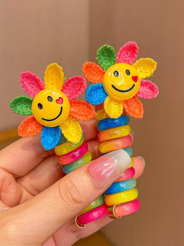 Cartoon Sunflower Design Hair Tie, Colorful High Stretch Ponytail Holder, Cute Lovely Hair Accessories for Women & Girls