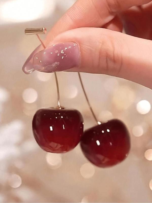 Cute Cherry Design Dangle Earrings, 2024 New Style Fashionable Jewelry for Women & Girls, Trendy All-match & Exquisite Jewelry for Birthday Gift Dainty Gift for Your Love