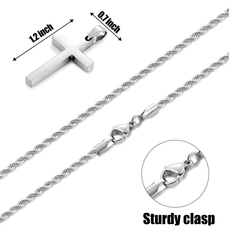 Cross Necklace for Men 2.5mm Rope Chain for Men and Women Rope Necklace for Boys